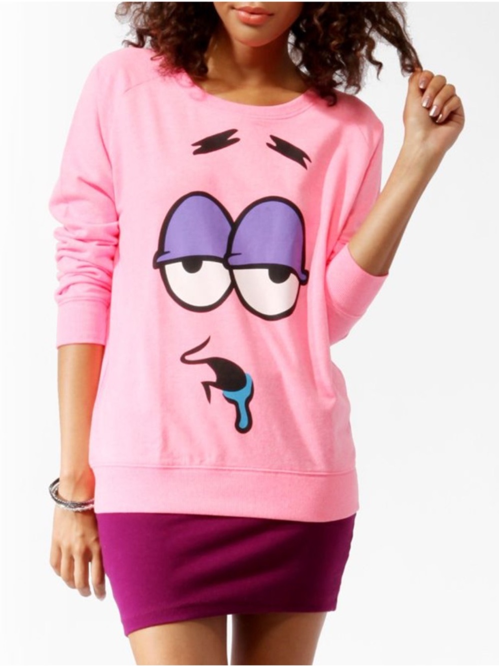 Nickelodeon Patrick star SpongeBob SquarePants pink graphic zip crew sweatshirt